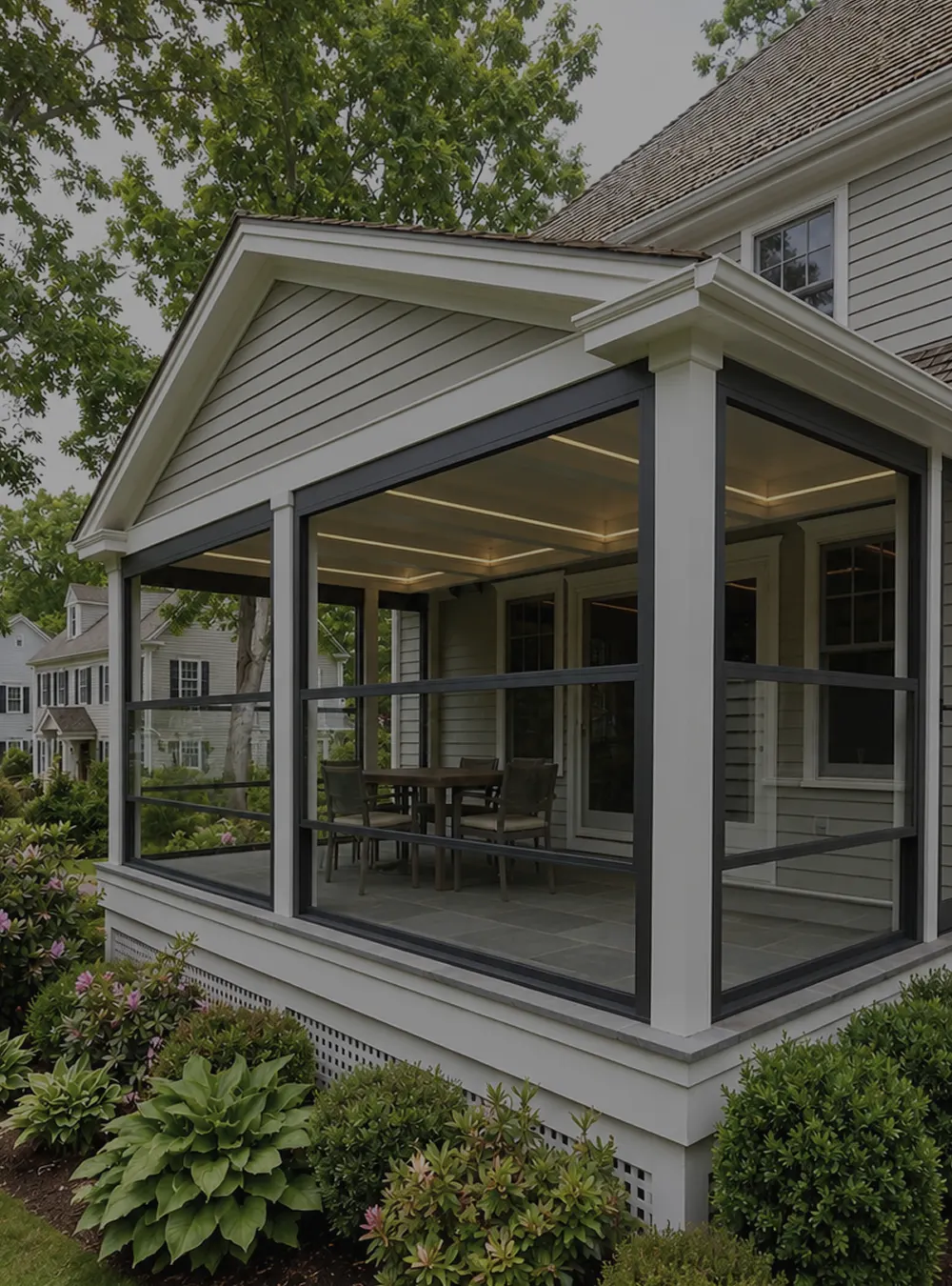 Guillotine motorized vertical glass panels