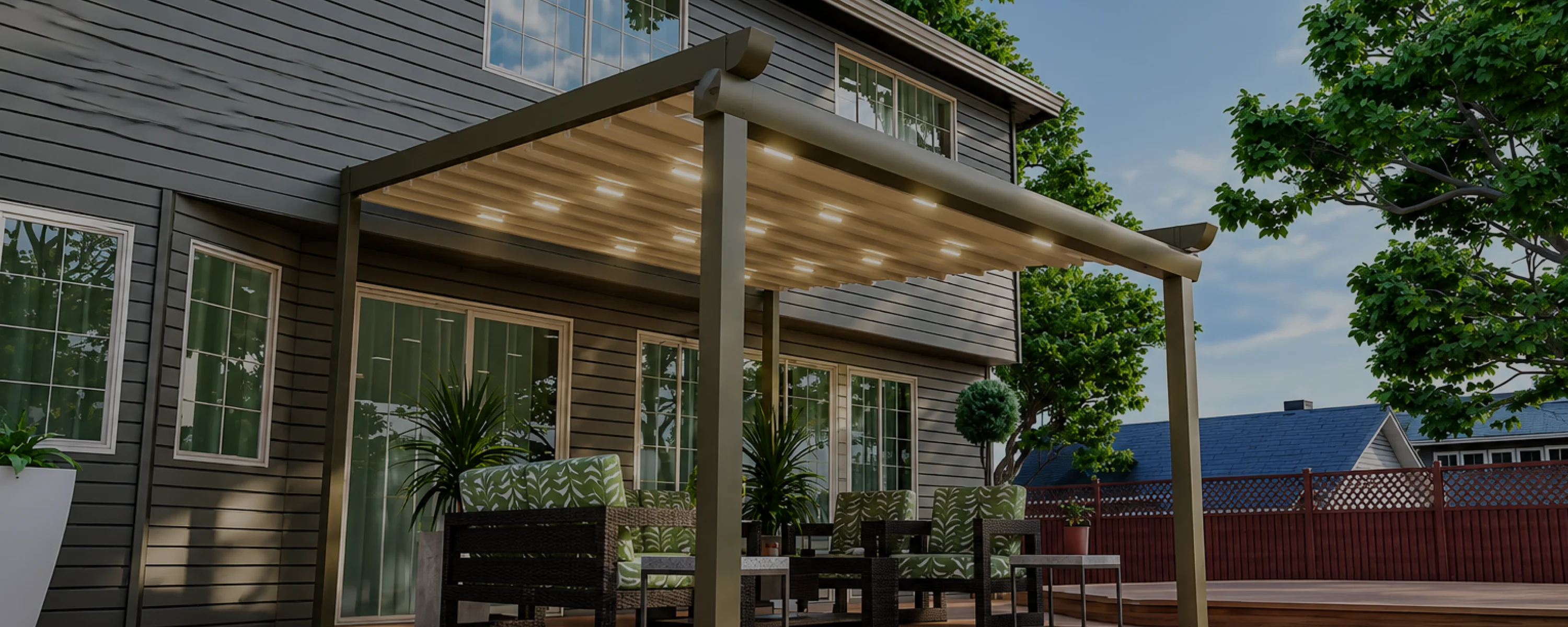 Pergomatic retractable waterproof PVC fabric pergola