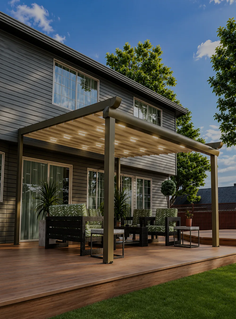 Pergomatic retractable waterproof PVC fabric pergola